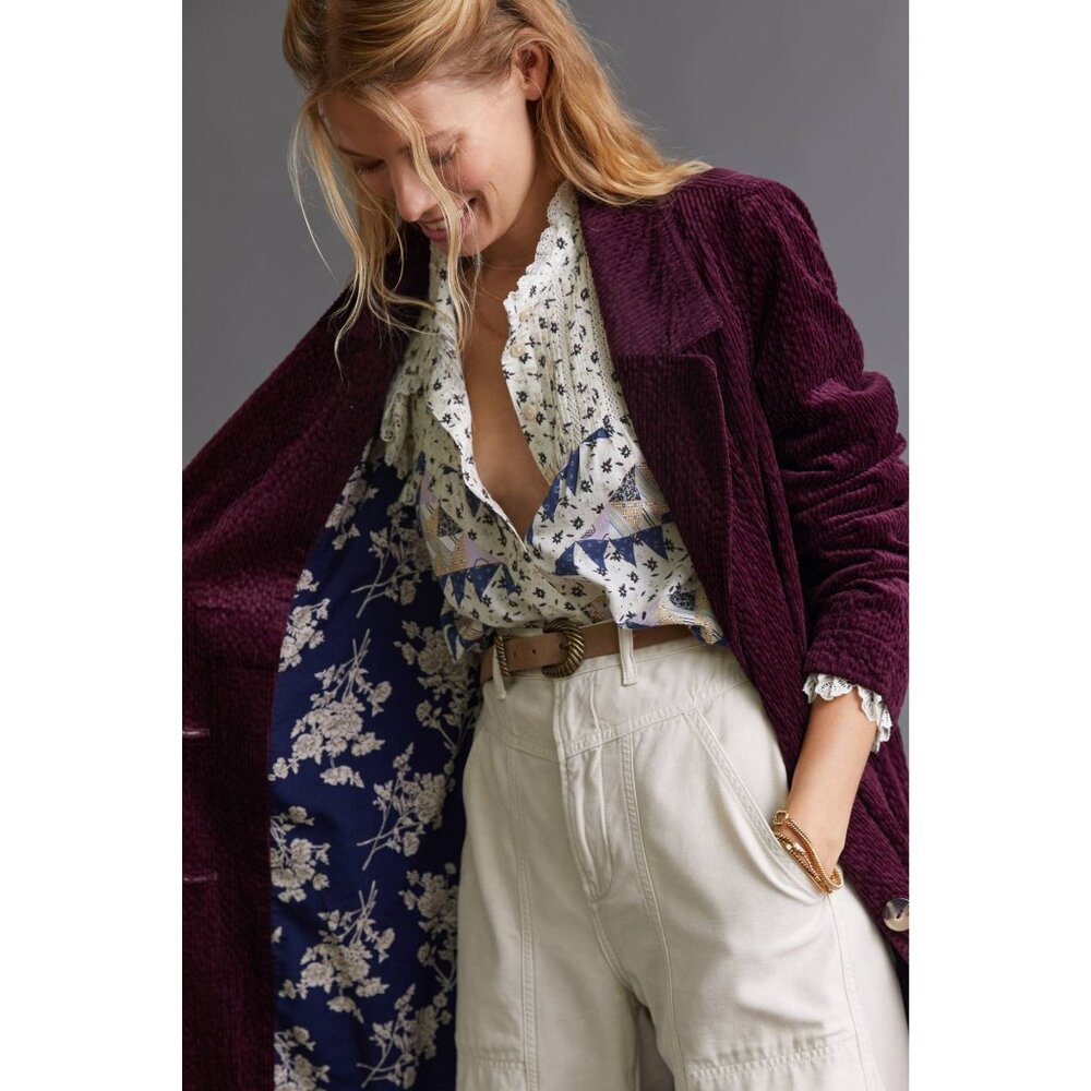 By Anthropologie women's‎ 4 dark maroon corduroy duster jacket gothic lined - Picture 2 of 15